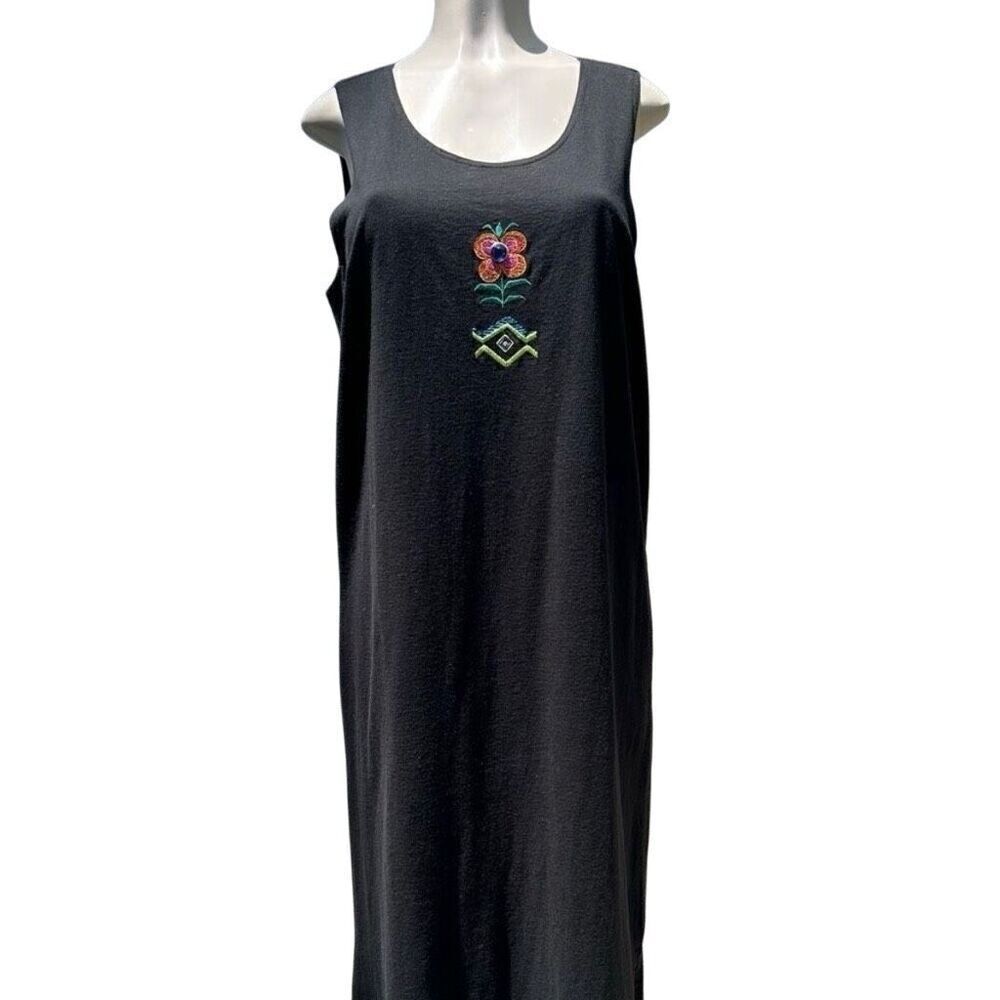 Vintage Fine Line Tank Maxi Dress & Short Sleeve Jacket Set Women's Large Black